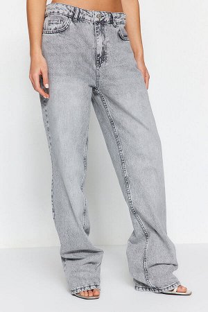 Серые широкие джинсы с заниженной талией
