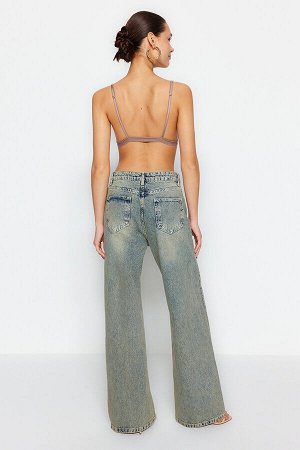 Синие винтажные широкие джинсы с нормальной талией и эффектом выцветания