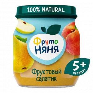 Пюре ФрутоНяня яблоко-груша и персик "фруктовый салатик" с 5 мес. ст.б. 100 гр.