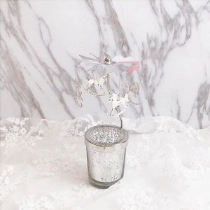 Серебряный вращающийся подсвечник карусель со стеклянным стаканом для чайной свечи