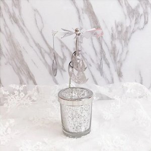 Серебряный вращающийся подсвечник карусель со стеклянным стаканом для чайной свечи