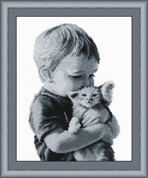 Набор для вышивания ОВЕН арт. 551 Малыш с котенком 20х32 см