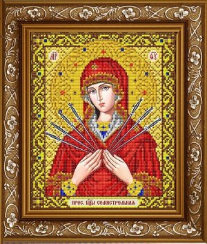 Рисунок на ткани СЛАВЯНОЧКА арт. ИС-4039 Пресвятая Богородица Семистрельная в золоте 20х25 см