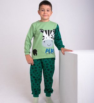 Пижама детская для мальчика с начесом цвет Зеленый (Зебра)