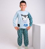 Пижама детская для мальчика с начесом цвет Мятный (Зебра)