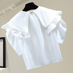 Женская блуза с кукольным воротником, с декором, белый