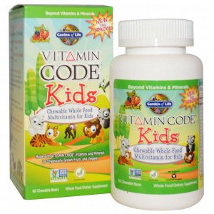 Garden of Life, Витаминный код, для детей, Жевательные мультивитамины из цельных продуктов для детей, Вишневый вкус, 60 жеватель