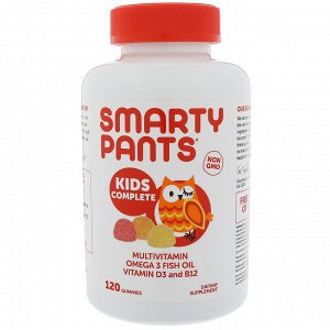 SmartyPants, Kids Complete Multivitamin с рыбьим жиром, содержащим омега-3 кислотами, витаминами D3 и B12, 120 жевательных конфе