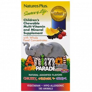 Natures Plus, Жевательные таблетки для детей с мультивитаминами в форме животных, несколько вкусов, 180 животных