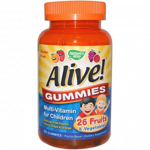 Natures Way, Alive! Жевательные конфеты, мультивитамины для детей, вишня, виноград и апельсин, 90 жевательных конфет