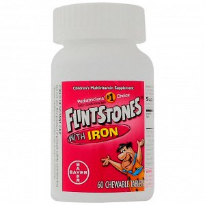 Flintstones, Детские мультивитамины с железом, фруктовый вкус 60 жевательных таблеток