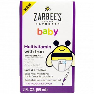 Zarbees, Нэчуралс, мультивитамин для малышей с железом, натуральный виноградный вкус, 2 жидк. унц. (59 мл)