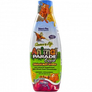 Natures Plus, Источник жизни, жидкие мультивитамины для детей от Animal Parade, натуральный вкус тропических ягод, 30 жидких унц