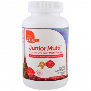 Zahler, Junior Multi, Полный набор мультивитаминов всего в 1 таблетке в день, Натуральный вишневый вкус, 180 жевательных таблето