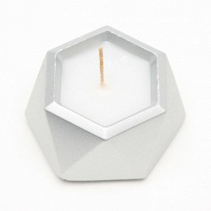 Свеча "Шестиугольник. Мрамор" в подсвечнике из гипса малый,7х3,5см,серебро