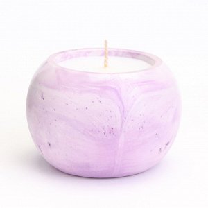 Свеча "Шар" в подсвечнике из гипса гладкий, 9,5х6,5см, мрамор с фиолетовыми полосками