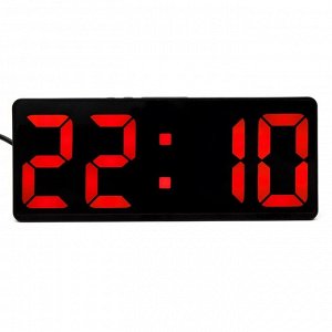 Часы настольные электронные: будильник, термометр, календарь, USB, 15х6.3 см, красные цифры