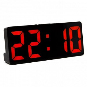 Часы настольные электронные: будильник, термометр, календарь, USB, 15х6.3 см, красные цифры