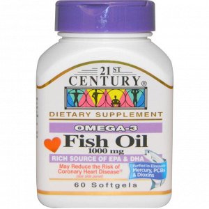 21st Century, Рыбий жир, 1000 мг, 60 мягких таблеток