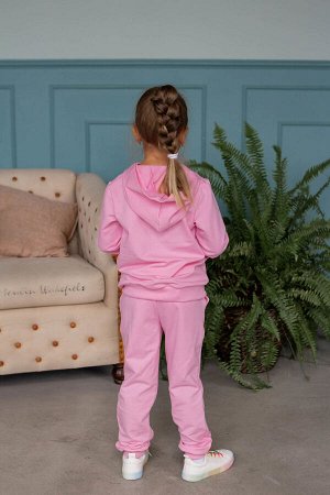 Костюм детский спортивный для девочки с капюшоном БЕЗ начеса однотонный цвет Розовый