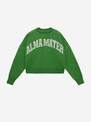 Джемпер свободного кроя с жаккардом Alma Mater, зелено-белый