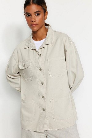 Джинсовая куртка-рубашка оверсайз с каменным карманом