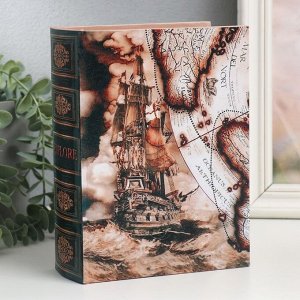 Шкатулка-книга дерево, кожзам "Корабль и карта" 6х15х20 см