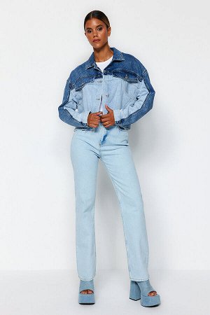 Trendyomilla Синяя джинсовая куртка с цветными блоками Trucker