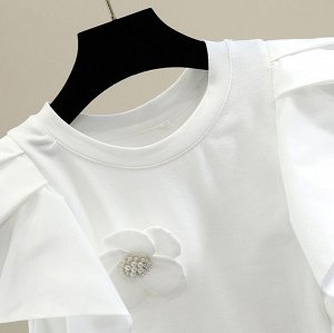 Женская блуза без рукавов, с оборками и декором в виде цветка, белый