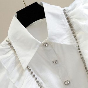 Женская рубашка без рукавов, с оборками и декором, белый