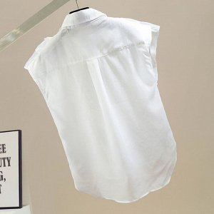 Женская рубашка без рукавов, с оборками и декором, белый
