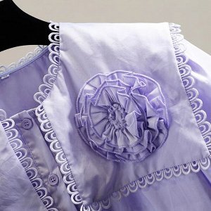 Женская блуза с короткими рукавами, с широким отложенным воротником, с декором в виде цветов, светло-фиолетовый