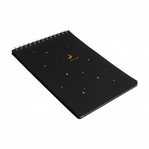 Скетчбук А5, 30 черных листов плотность110 гр,твердая подложка,на гребне,Луна МИКС