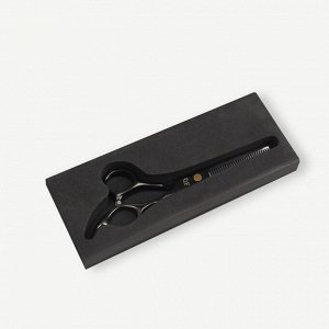 Ножницы филировочные с упором «Premium», загнутые кольца, лезвие — 6 см, цвет чёрный