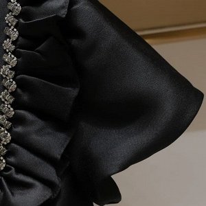 Женское пышное платье с короткими рукавами, с декором, черный