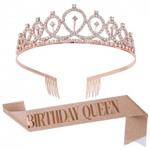 Н-р праздничный тиара и лента "Birthday Queen", цв роз. золото