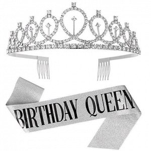 Н-р праздничный тиара и лента "Birthday Queen", цв серебро