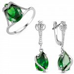 Серебряный гарнитур с фианитами зеленого цвета 155