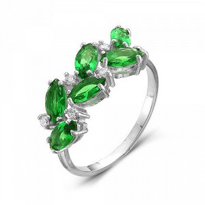 Серебряное кольцо c зелеными фианитами - 072
