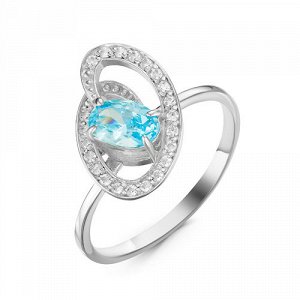 Серебряное кольцо с фианитом голубого цвета 034