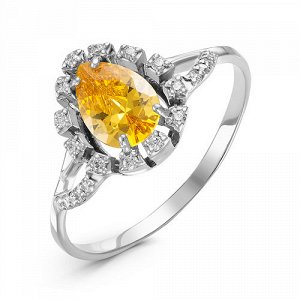 Серебряное кольцо с фианитом желтого цвета 021