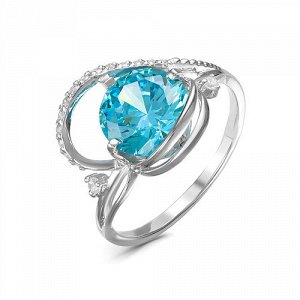 Серебряное кольцо с фианитом голубого цвета 031