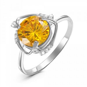 Серебряное кольцо с фианитом желтого цвета 003