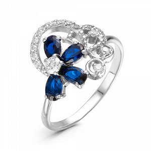 Серебряное кольцо с фианитами синего цвета 007
