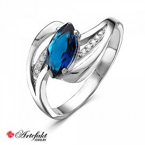 Серебряное кольцо с синим фианитом - 468