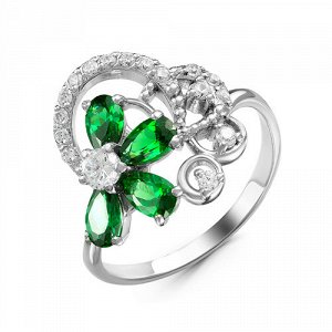 Серебряное кольцо с фианитами зеленого цвета 007