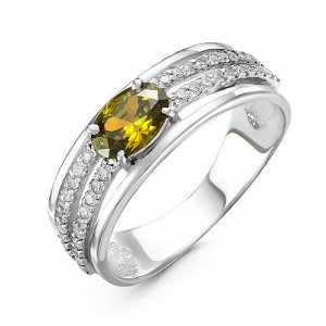 Серебряное кольцо с фианитом оливкового цвета  429