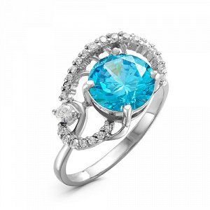Серебряное кольцо с фианитом голубого цвета 028