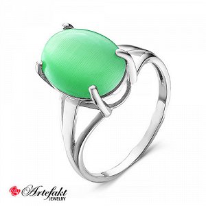 Серебряное кольцо с зеленым камнем "кошачий глаз" - 550