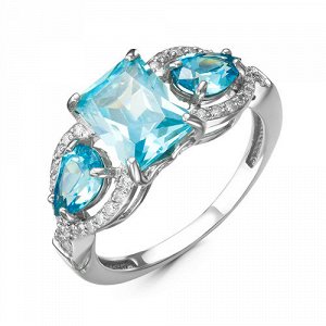 Серебряное кольцо с фианитами голубого цвета 106